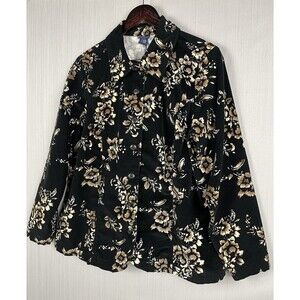 Grunge Floral Corduroy Shacket Button Down‎ Basic Editions 1X